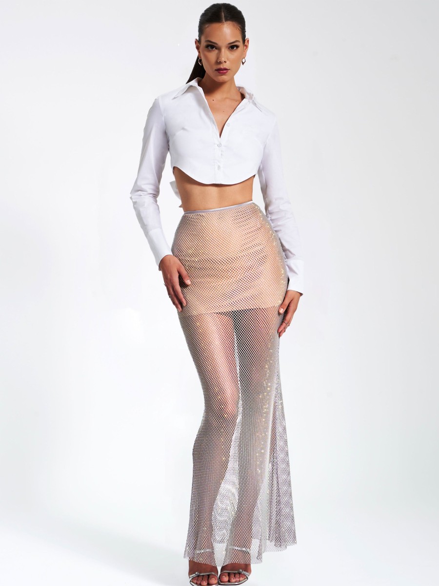 Bottoms Miss Circle | Gloria Mesh Rhinestone Maxi Skirt