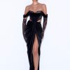 Lace Miss Circle | Quintessa Black Lace Velvet Corset Off Shoulder Gown