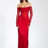 Dresses Miss Circle | Nessa Red Lace Satin Corset Maxi Dress