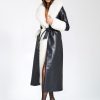 Dresses Miss Circle | Zaida White Faux Fur Trim Black Vegan Leather Coat