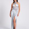 Dresses Miss Circle | Noemie Silver Crystal Corset Satin Gown