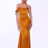 Dresses Miss Circle | Ivona Gold Halter Neck Double Duchess Satin Gown