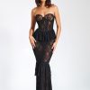 Corsets Miss Circle | Quennell Black Lace Corset Maxi Dress