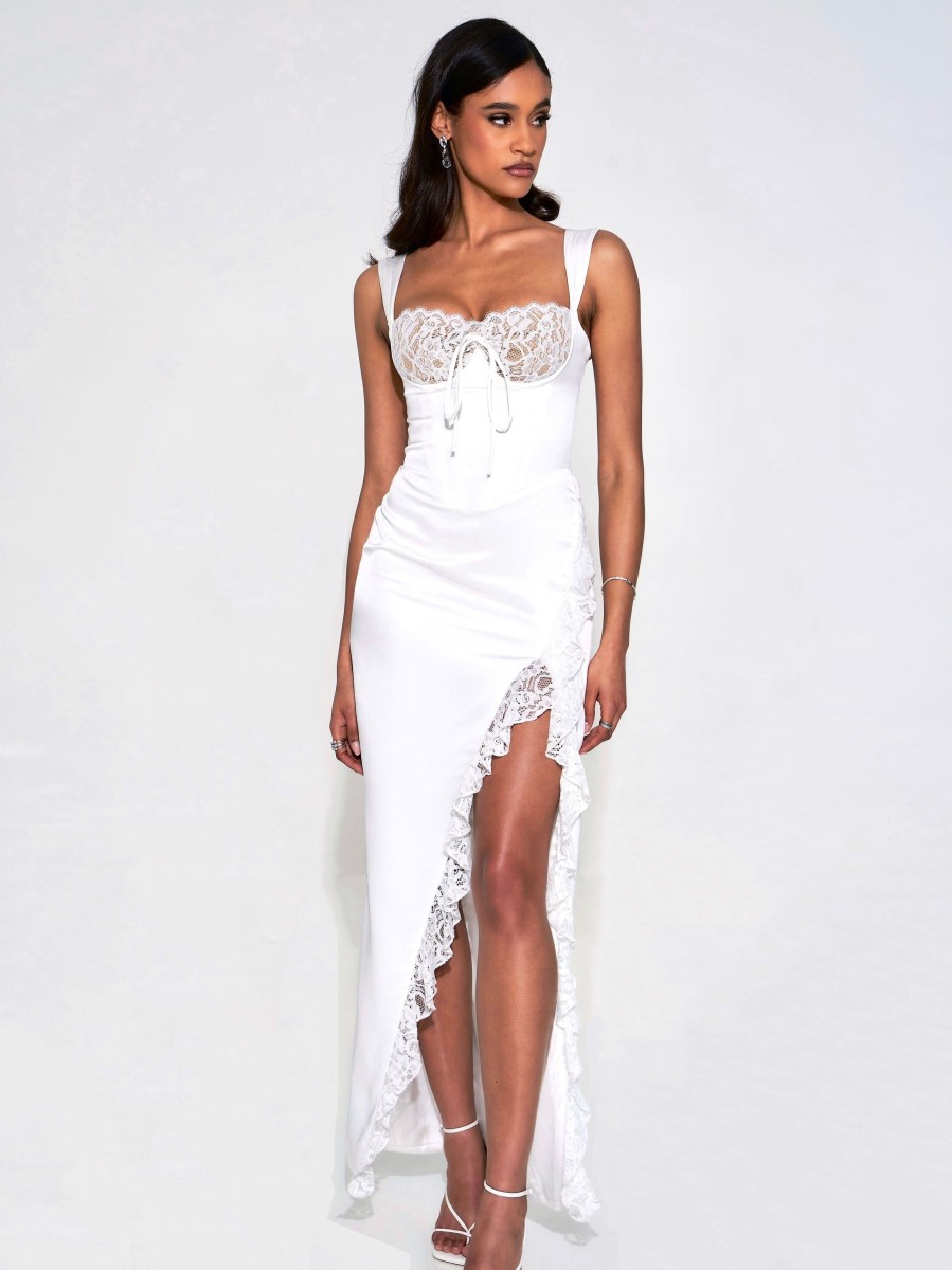 Corsets Miss Circle | Freddie White Lace Satin Maxi Corset Dress