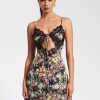 Lace Miss Circle | Tehila Floral Print Satin Mini Dress With Lace Trim