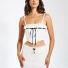 Corsets Miss Circle | Londyn White Velvet Corset Top With Lace Trim