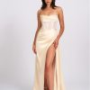 Gowns Miss Circle | Prisa Egg White High Slit Satin Corset Gown