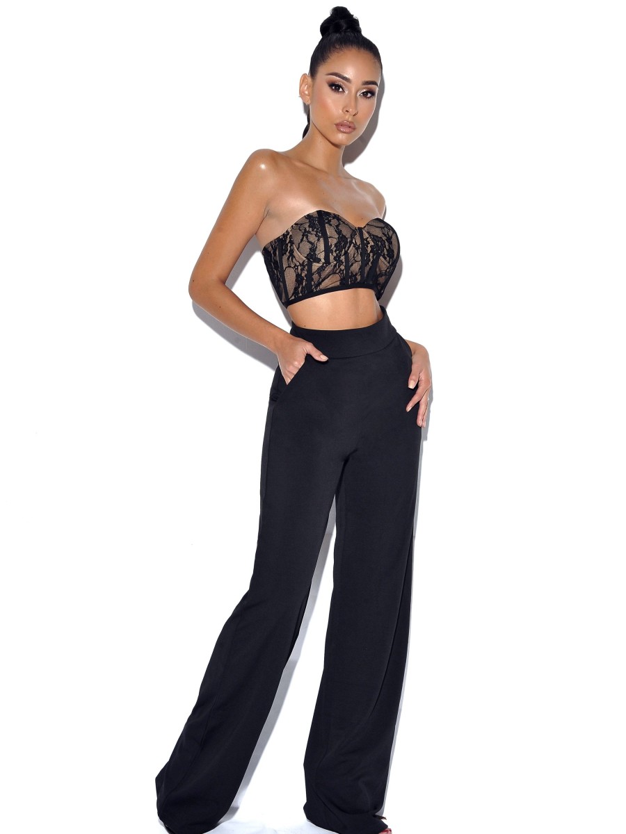 Bottoms Miss Circle | Never Enough Black Stretch Crepe Wide Leg Trousers