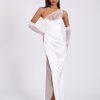 Corsets Miss Circle | Lora White Crystal Embellished Mesh Satin Corset Gown