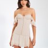 Dresses Miss Circle | Marica Beige Satin Corset Mini Dress