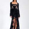 Dresses Miss Circle | Maeve Black Velvet And Mesh Long Sleeve Maxi Dress