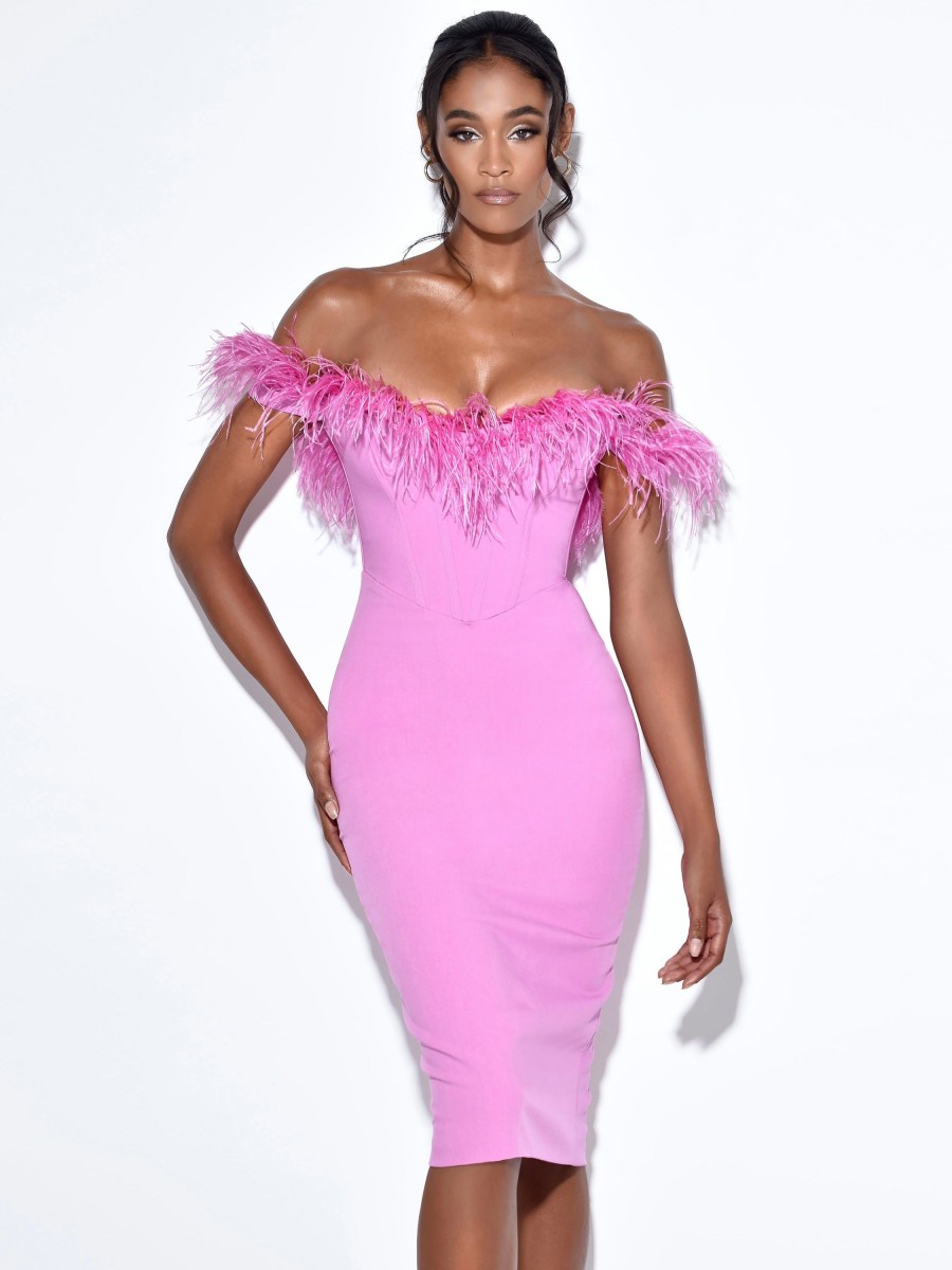 Dresses Miss Circle | Ophelia Fuchsia Feather Corset Dress