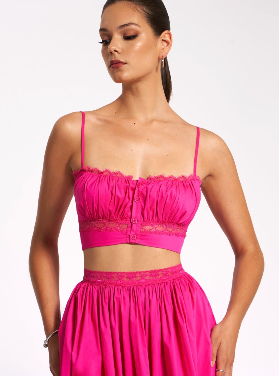 Lace Miss Circle | Maya Fuchsia Cotton Poplin Top With Lace Trim