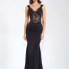 Dresses Miss Circle | Camila Black Satin And Lace Maxi Dress