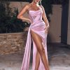 Corsets Miss Circle | Holly Pink Crystallized Corset High Slit Satin Gown