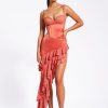 Dresses Miss Circle | Zaira Coral Lace Satin Corset Dress