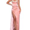 Corsets Miss Circle | Vanity Blush Pink Satin High Slit Draping Corset Gown With Crystals