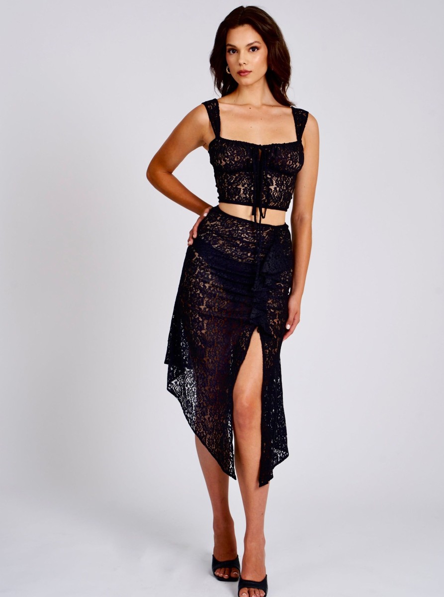 Bottoms Miss Circle | Ursa Black Lace Ruffled Skirt