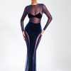 Dresses Miss Circle | Shannon Navy Velvet Mesh Maxi Dress