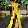 Corsets Miss Circle | Holly Lemon Crystallized Corset High Slit Satin Gown