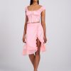 Bottoms Miss Circle | Sarah Salmon Pink Satin Ruffled Midi Skirt