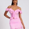 Bottoms Miss Circle | Carly Pink Ruffle Draping Mini Skirt