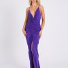 Gowns Miss Circle | Glen Purple Strappy Deep V Backless Maxi Dress