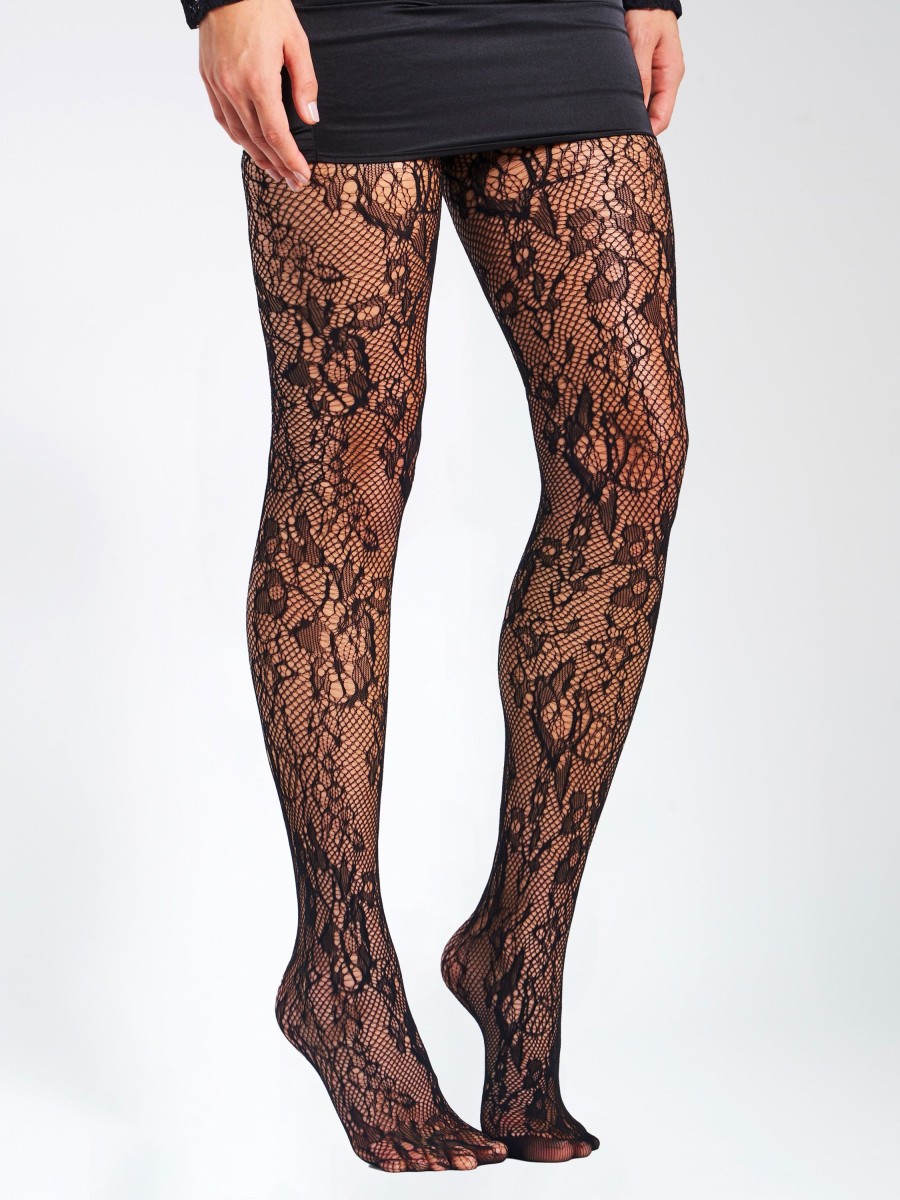 Lace Miss Circle | Miss Circle Black Lace Floral Print Tights