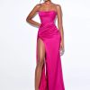 Corsets Miss Circle | Holly Fuchsia Crystallized Corset High Slit Satin Gown