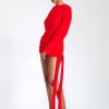 Dresses Miss Circle | Keira Red Knit Long Sleeve Backless Sweater Dress