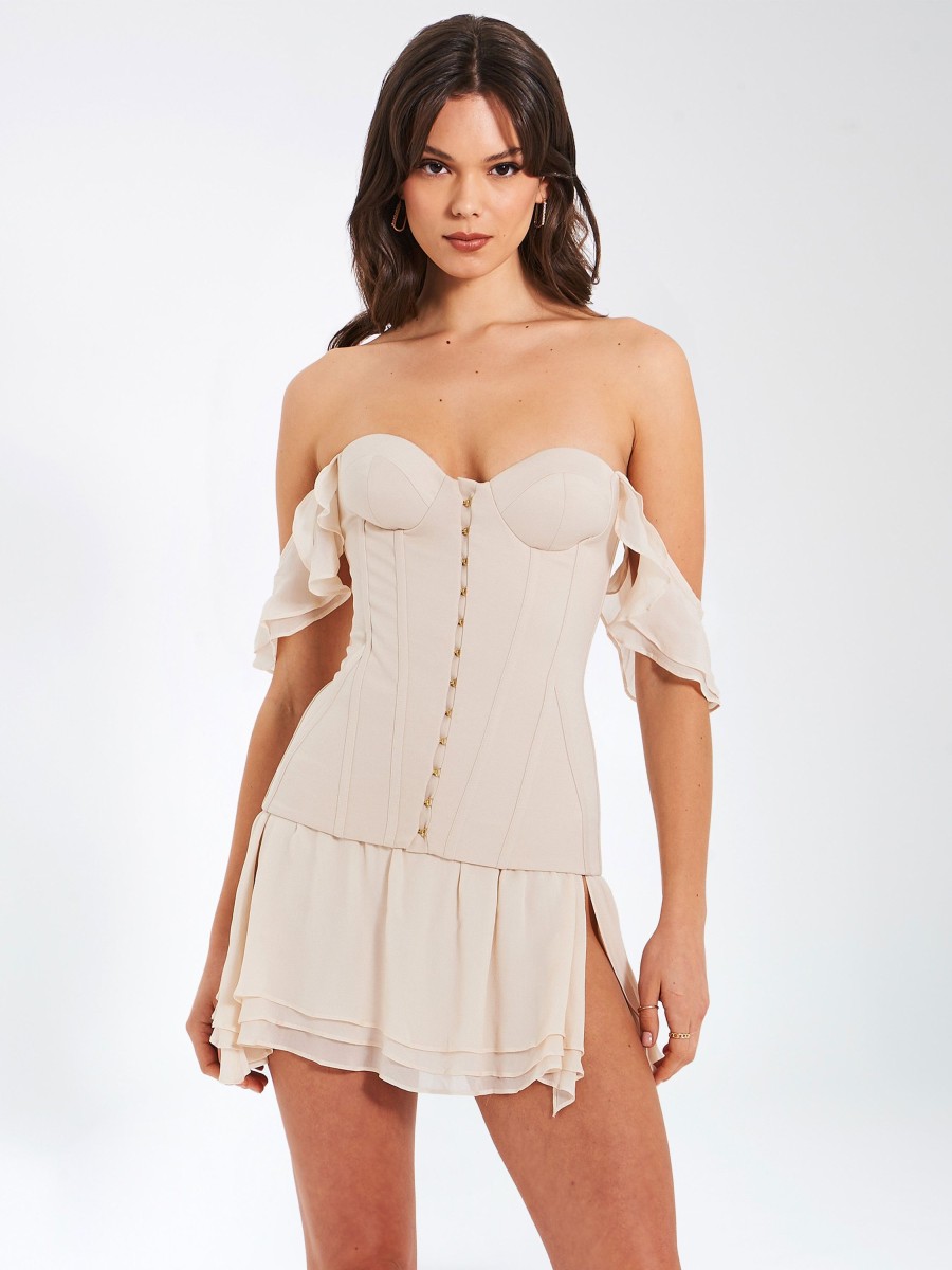 Corsets Miss Circle | Marica Beige Satin Corset Mini Dress