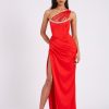 Gowns Miss Circle | Lora Scarlet Crystal Embellished Mesh Satin Corset Gown