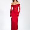 Gowns Miss Circle | Nessa Red Lace Satin Corset Maxi Dress