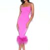 Dresses Miss Circle | Fiona Fuchsia Feather Trim Bottom Maxi Dress