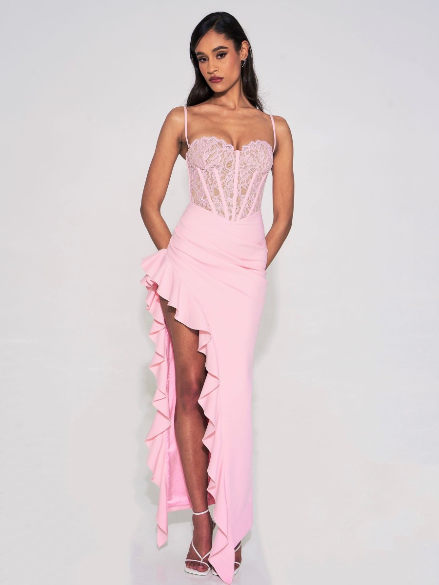 Dresses Miss Circle | Junia Pink Lace Corset Maxi Dress