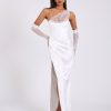 Dresses Miss Circle | Lora White Crystal Embellished Mesh Satin Corset Gown