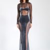 Gowns Miss Circle | Shannon Grey Velvet Mesh Maxi Dress