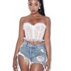 Tops Miss Circle | Orah White Mesh And Lace Corset Top