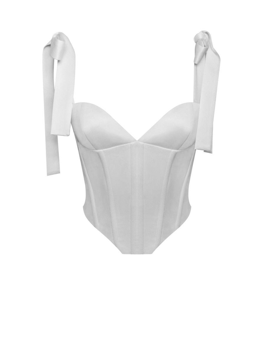 Tops Miss Circle | Teyana White Satin Corset Top