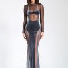 Dresses Miss Circle | Shannon Grey Velvet Mesh Maxi Dress