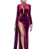 Gowns Miss Circle | Zenaida Burgundy Cutout High Slit Velvet Gown