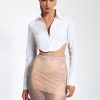 Tops Miss Circle | Unella White Long Sleeve Shirt Crop Top