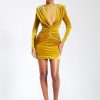 Dresses Miss Circle | Carey Gold Velvet Long Sleeve Mini Dress