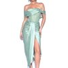 Corsets Miss Circle | Stella Basil Off Shoulder Crystal Corset Satin Gown