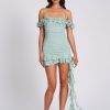 Dresses Miss Circle | Matilda Mint Off Shoulder Ruffle Draping Mini Dress