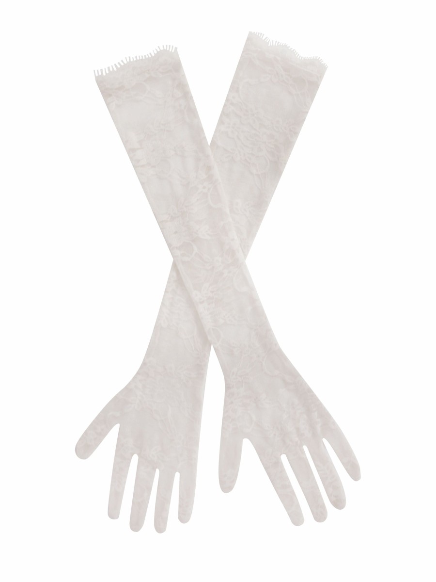 Gowns Miss Circle | Rae White Lace Opera-Length Gloves