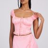 Tops Miss Circle | Scarlett Salmon Pink Satin Bustier Crop Top