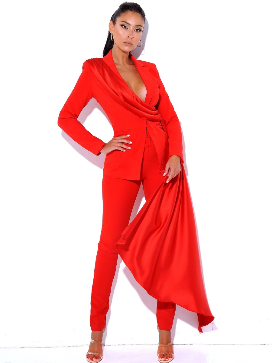 Bottoms Miss Circle | Vayla Red Skinny Fit Crepe Trousers