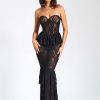 Dresses Miss Circle | Quennell Black Lace Corset Maxi Dress