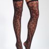 Accessories Miss Circle | Miss Circle Black Lace Floral Print Thigh Highs